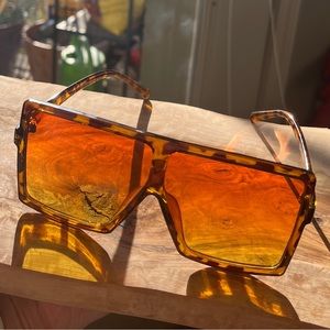 Orange and Leopard Square Frame Sunglasses